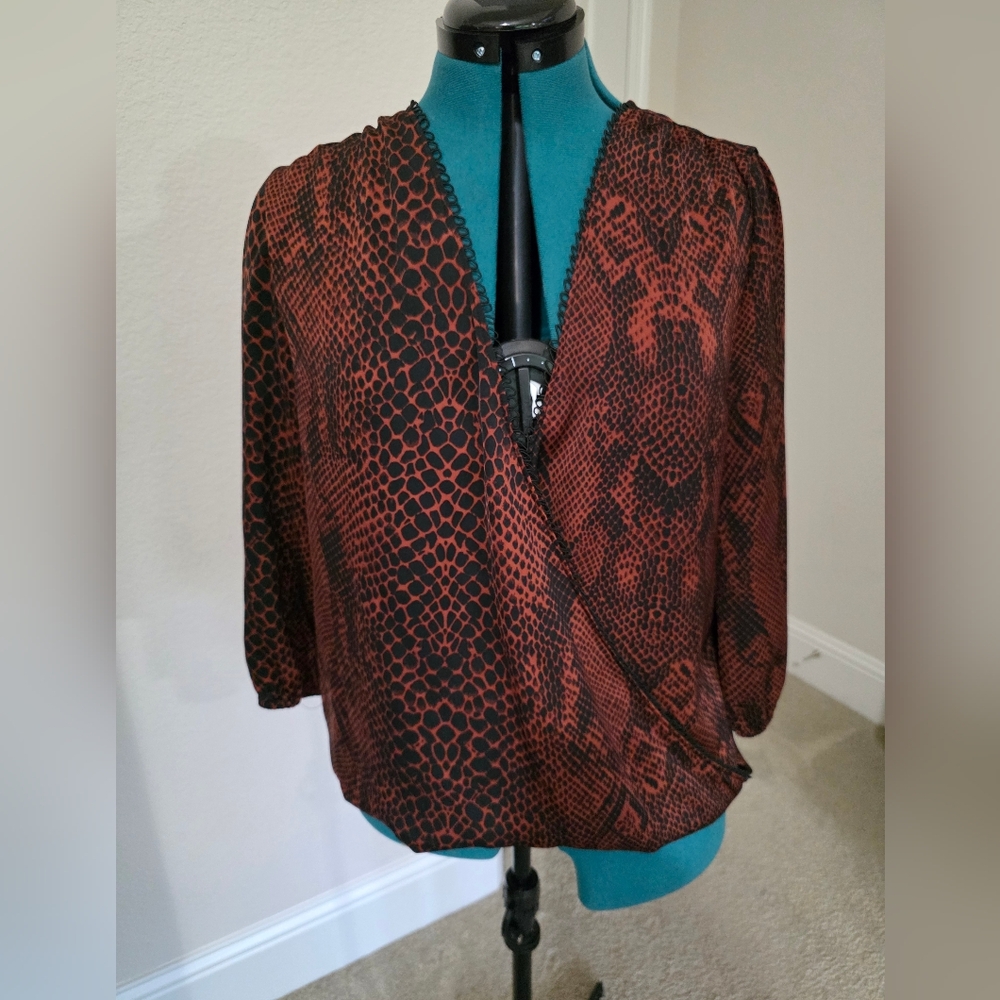 Ava & Aiden Black and Red Snake Print Blouse